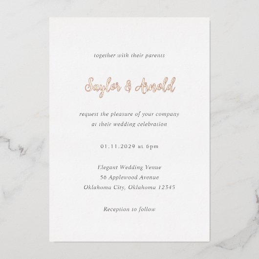 Saylor Modern Wedding Folie Uitnodiging (Voorkant)