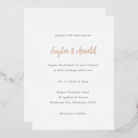 Saylor Modern Wedding Folie Uitnodiging (Voorkant / Achterkant)