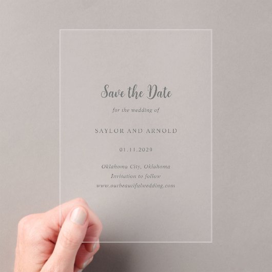 Saylor Modern Wedding Save the Date Acryl Uitnodigingen (Insitu (Draagbaar))