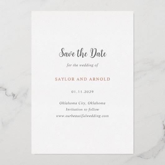 Saylor Modern Wedding Save the Date Folie Uitnodiging (Voorkant)