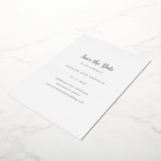 Saylor Modern Wedding Save the Date Folie Uitnodiging (Gedraaid)