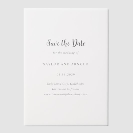 Saylor Modern Wedding Save the Date Vellum Uitnodigingen (Voorkant)