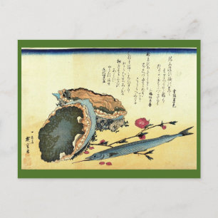 Sayori & Awabi (Halfbeak, Abalone) Hiroshige Fish Briefkaart