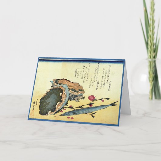 Sayori & Awabi (Halfbeak, Abalone) Hiroshige Fish Kaart (Voorkant)