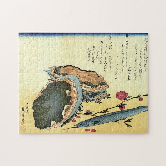 Sayori & Awabi (Halfbeak, Abalone) Hiroshige Fish Legpuzzel (Horizontaal)