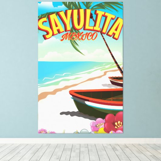 Sayulita Mexicaanse reisposter Canvas Afdruk (Insitu (Houten vloer))