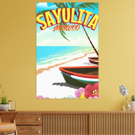 Sayulita Mexicaanse reisposter Canvas Afdruk (Insitu (Woonkamer))