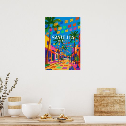 Sayulita Mexico Colorful Travel Poster (Keuken)