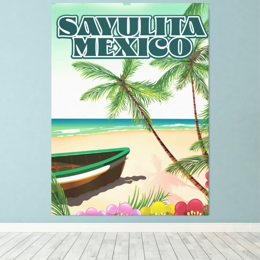 Sayulita Mexico strand poster Canvas Afdruk (Insitu (Houten vloer))