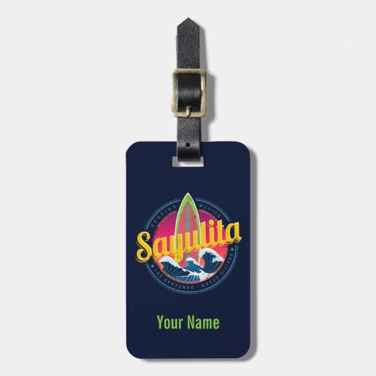 Sayulita Mexico Surfer  Wave Sunset Bigwave Bagagelabel (Voorkant verticaal)