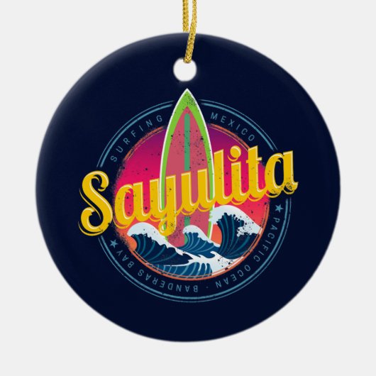 Sayulita Mexico Surfer  Wave Sunset Bigwave Keramisch Ornament (Voorkant)