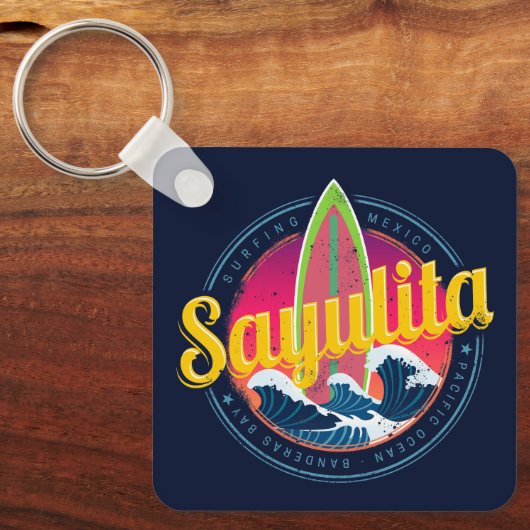 Sayulita Mexico Surfer  Wave Sunset Bigwave Sleutelhanger (Voorkant)