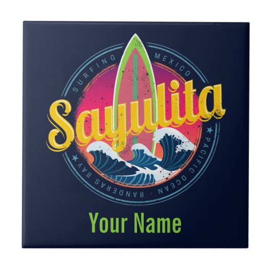 Sayulita Mexico Surfer  Wave Sunset Bigwave Tegeltje (Voorkant)