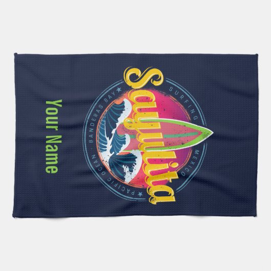 Sayulita Mexico Surfer  Wave Sunset Bigwave Theedoek (Horizontaal)