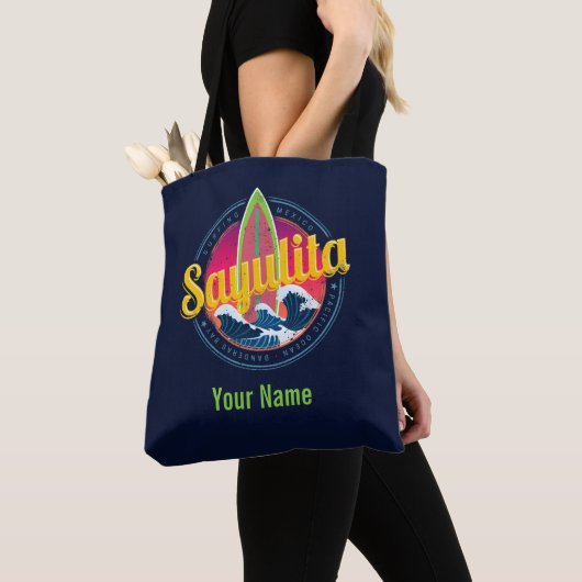 Sayulita Mexico Surfer Wave Sunset Bigwave Tote Bag (Dichtbij)