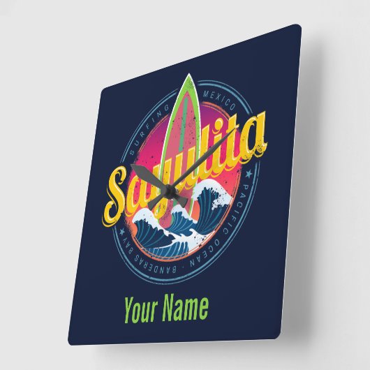 Sayulita Mexico Surfer  Wave Sunset Bigwave Vierkante Klok (Hoek)