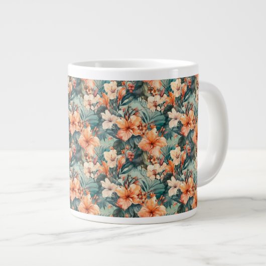 SBold Tropische Hibiscus Print Keramische Jumbo Mo Grote Koffiekop (Voorkant rechts)
