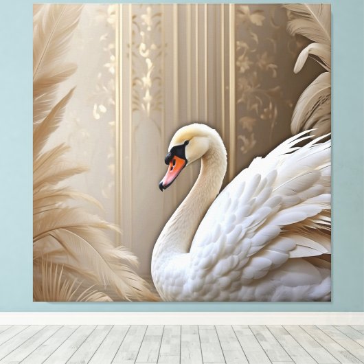 *~* SC1 Close-up Witte Zwaan Zacht Canvas Afdruk (Insitu (Houten vloer))