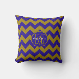 SC Monogram Chevron, Blue-Gold Square Pillow Kussen