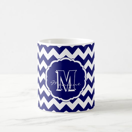 SC Monogram Chevron, Blue-White Dark-Coffee Mok (Center)