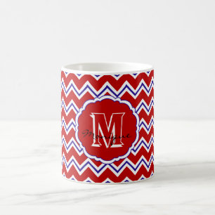 SC Monogram Chevron, Mok rood-wit-blauw-koffie