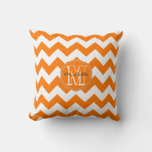 SC Monogram Chevron, Oranje-White Square Pillow