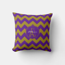 SC Monogram Chevron, Paars-Gold Square Pillow