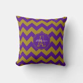 SC Monogram Chevron, Paars-Gold Square Pillow Kussen