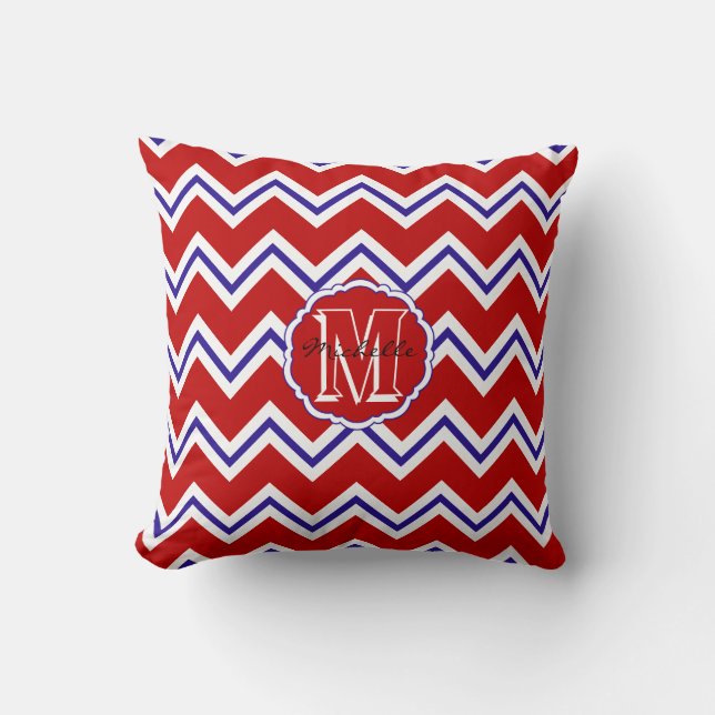 SC Monogram Chevron, Red White Blue-Square Pillow Kussen (Voorkant)