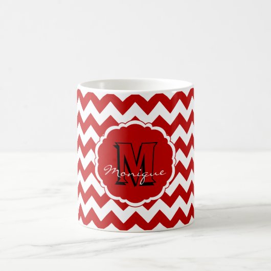 SC Monogram Chevron, Red-White-Coffee Mok (Center)