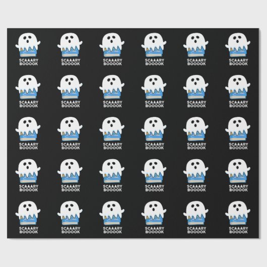 Scaaaary Booook Funny Ghost Book Pun Dark BG Cadeaupapier (Vlak)