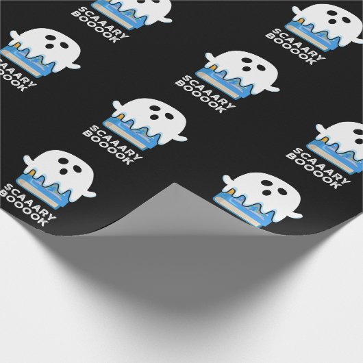 Scaaaary Booook Funny Ghost Book Pun Dark BG Cadeaupapier (Hoek)