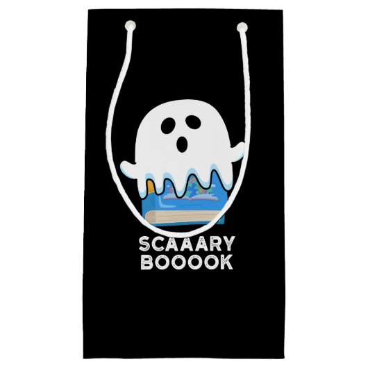Scaaaary Booook Funny Ghost Book Pun Dark BG Klein Cadeauzakje (Voorkant)