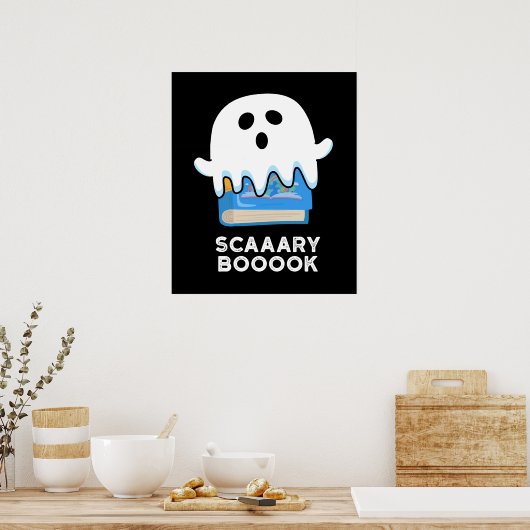 Scaaaary Booook Funny Ghost Book Pun Dark BG Poster (Keuken)