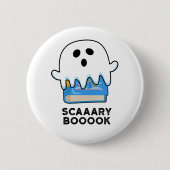 Scaaaary Booook Funny Ghost Book Pun Ronde Button 5,7 Cm (Voorkant)