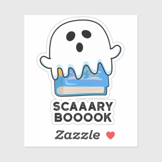 Scaaaary Booook Funny Ghost Book Pun Sticker (Vel)