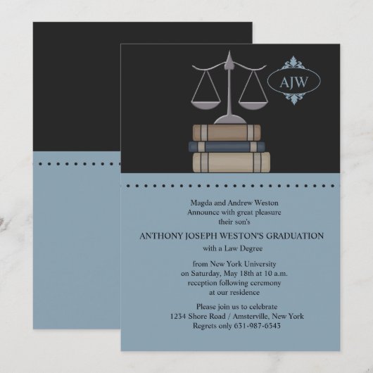 Scale of Justice Blue, Law School Invitation Kaart (Voorkant / Achterkant)
