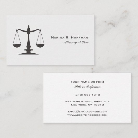 Scale of Justice Grey Attorney Professional Visitekaartje (Voorkant / Achterkant)