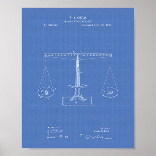 Scales of Justice 1885 Patent Art - Blueprint Poster (Voorkant)