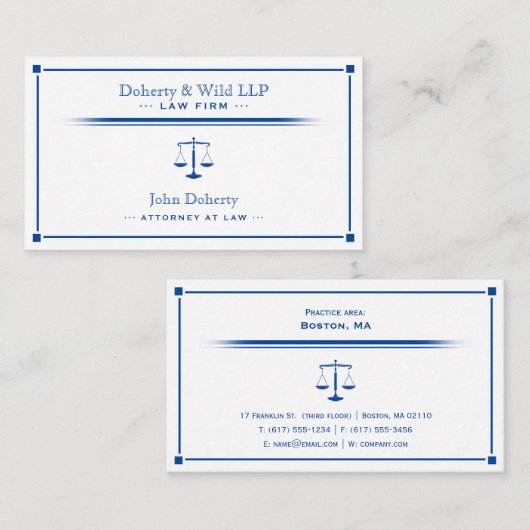 Scales of Justice ATTORNEY | Exclusief diepblauw Visitekaartje (Voorkant / Achterkant)