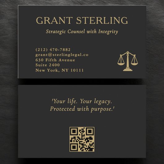 Scales of Justice Black Gold Legal QR Code  Visitekaartje