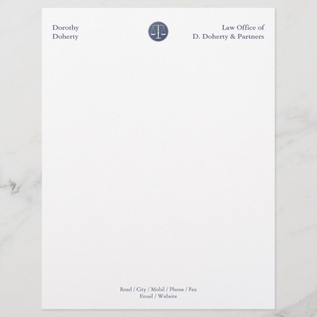 Scales of Justice LAW KANTOOR Letterhead Persoonlijk Briefhoofd (Voorkant)
