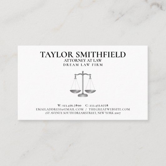Scales of Justice Lawyer Attorney Rechter Visitekaartje (Voorkant)