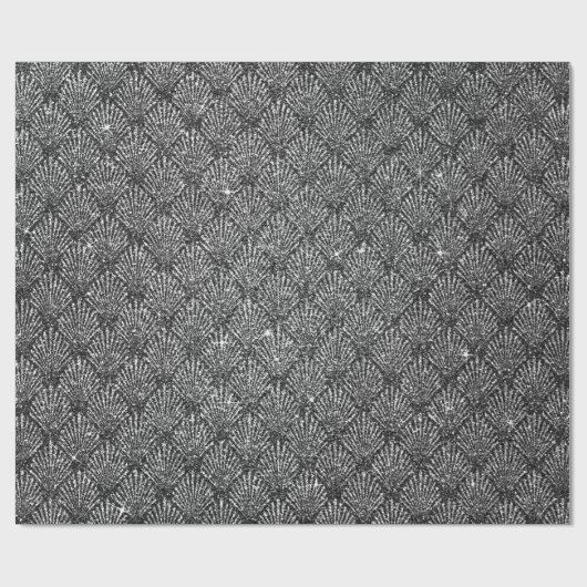 Scales Seashell Black Art Deco Gray Silver Glitter Cadeaupapier (Vlak)