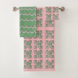 Scallop and Checkered Pink Bath Towel Set Bad Handdoek