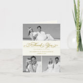 Scallop Band Romantic Script 3 Multi Photo Wedding Bedankkaart (Voorkant)