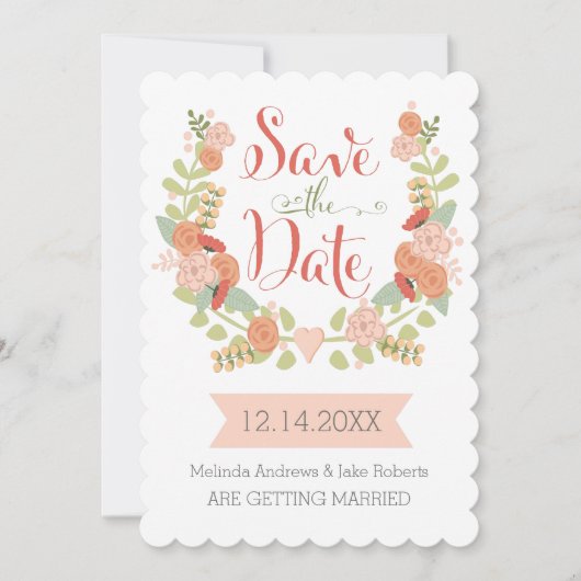 Scallop Edge Floral Save the Date (Voorkant)