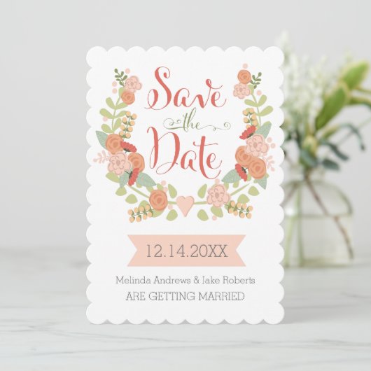 Scallop Edge Floral Save the Date (Staand voorkant)