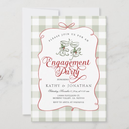 Scallop Edge handgetekende Gingham Engagement Part Kaart (Voorkant)