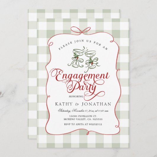 Scallop Edge handgetekende Gingham Engagement Part Kaart (Voorkant / Achterkant)